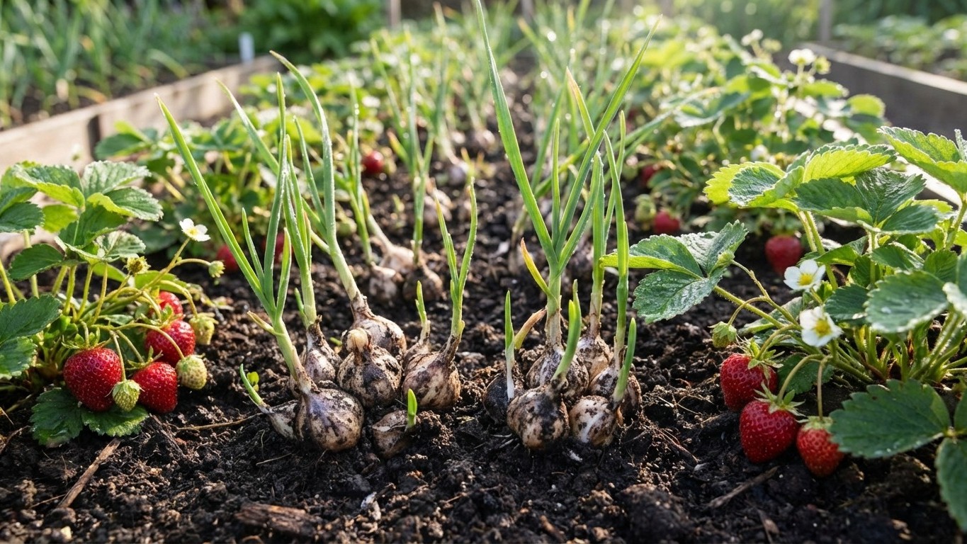 Les anciens plantaient toujours de l'ail entre les rangs de fraisiers — cette association oubliée triple votre récolte san...