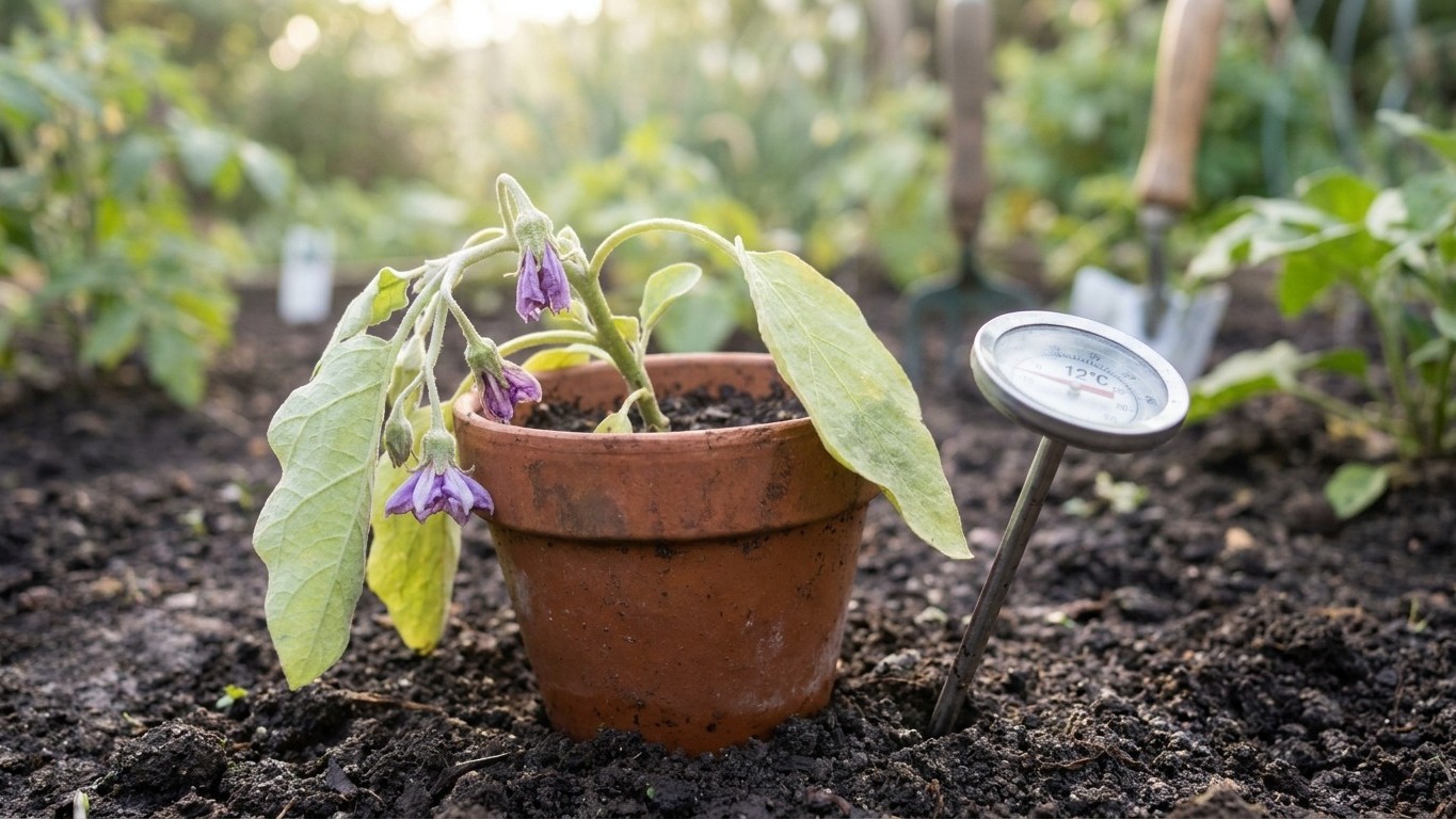 J'ai repiqué mes aubergines mi-mai dans un sol à 12°C : trois semaines plus tard, pas un centimètre et les fleurs tombaien...