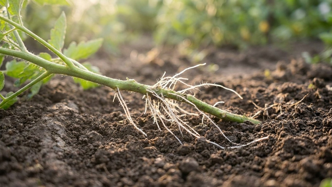 Je plantais mes tomates bien droites depuis 20 ans : en déterrant un pied couché en biais, j'ai compris ce qui se passait ...