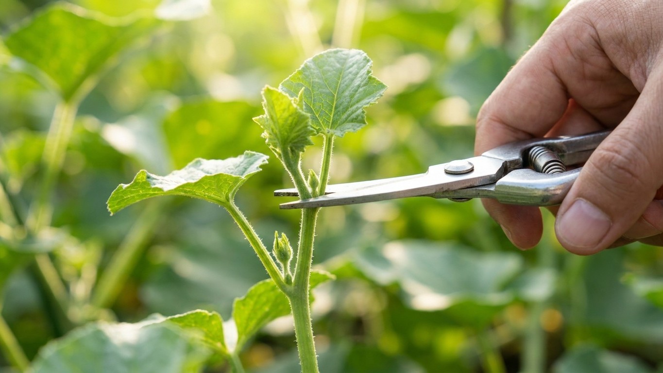 Je laissais mon melon filer en tiges sans jamais le pincer : le jour où j'ai coupé au-dessus de la 2e feuille, j'ai compri...
