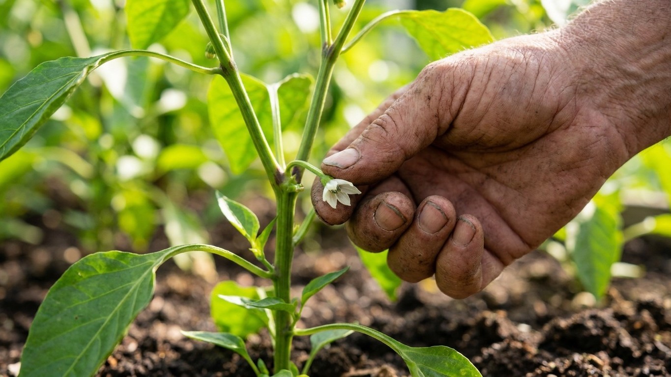 Je laissais fièrement grossir le premier poivron formé à la fourche du plant : un maraîcher m'a montré ce que ce fruit « r...