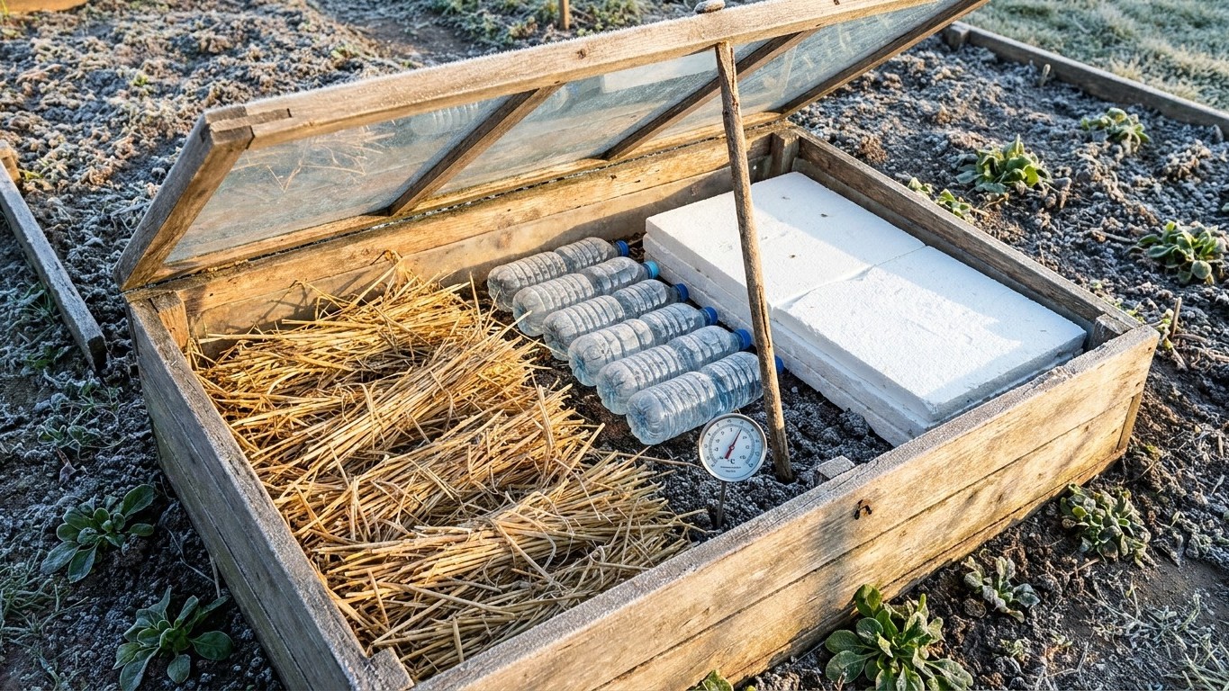 Isolation châssis jardin hiver : paille, bouteilles et polystyrène, le comparatif réel