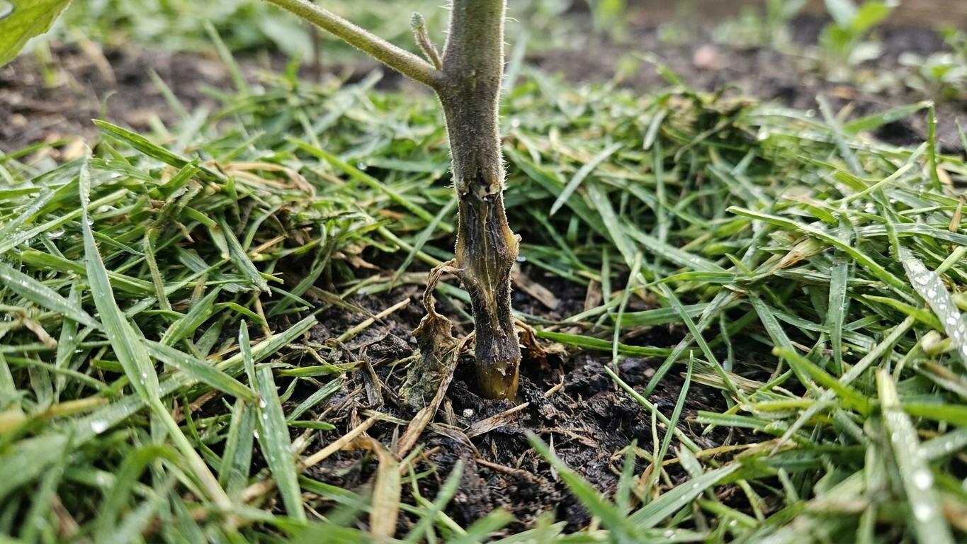 J'ai étalé une bonne couche de tonte fraîche au pied de mes légumes juste pour garder la terre humide : cinq jours plus ta...