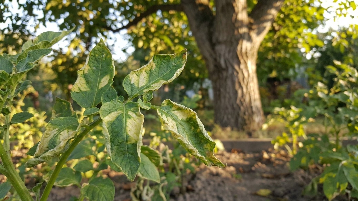 J'ai installé mon carré de pommes de terre sous le noyer du voisin juste pour profiter de l'ombre l'après-midi : en juille...