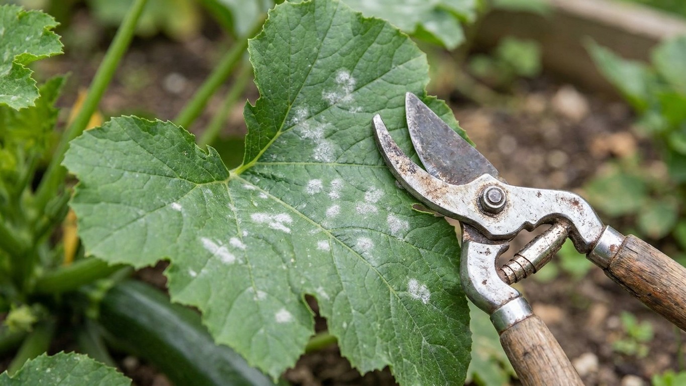 J'ai laissé les feuilles du bas blanchir sur mes courgettes juste pour ne pas affaiblir le pied : quinze jours plus tard, ...