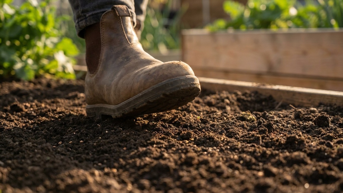 Mon voisin marche toujours sur sa planche de mâche juste après l'avoir semée et ce n'est pas pour aplanir la terre