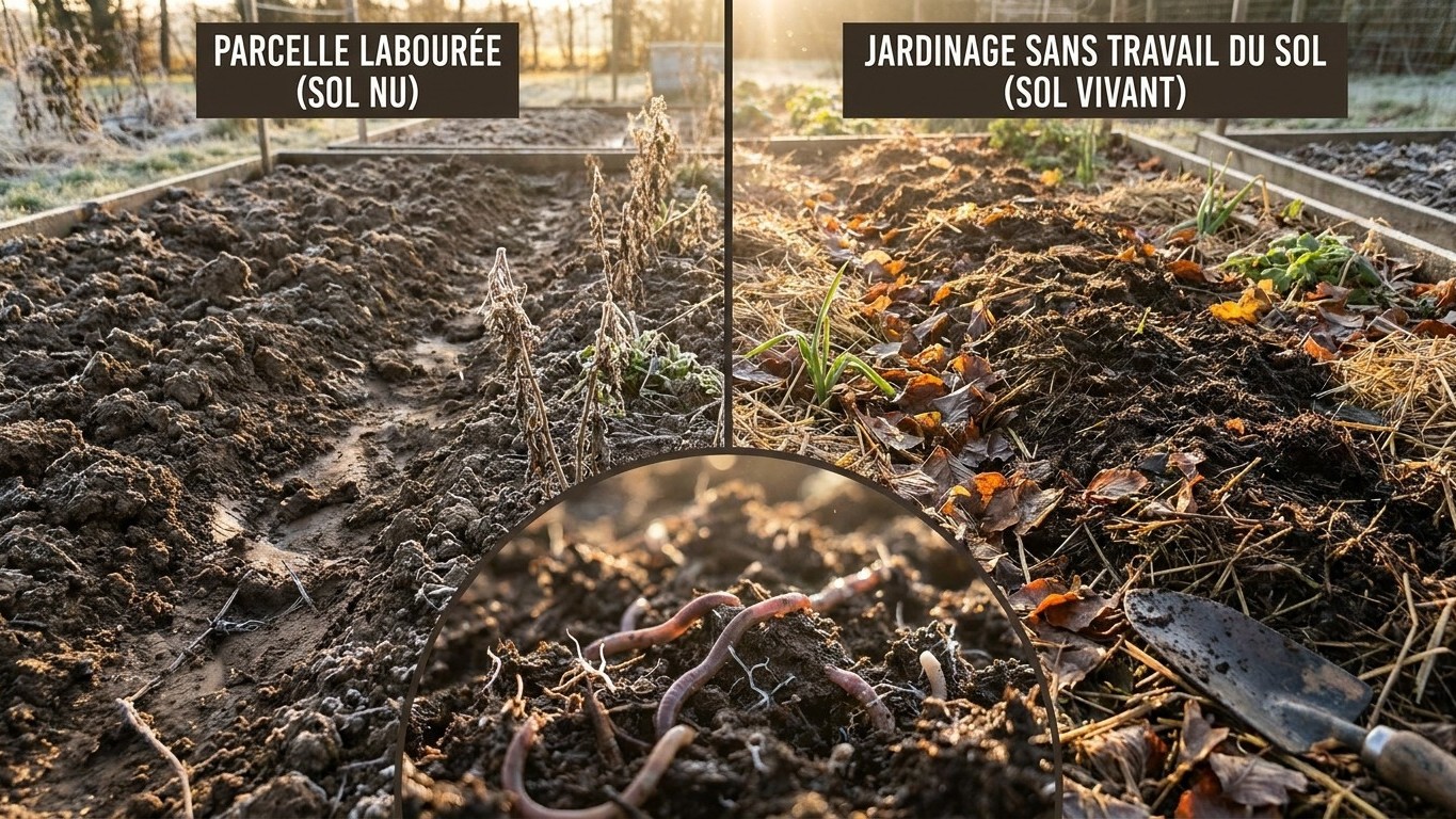 No dig méthode potager hiver : pourquoi ne plus jamais bêcher change tout dès la première année