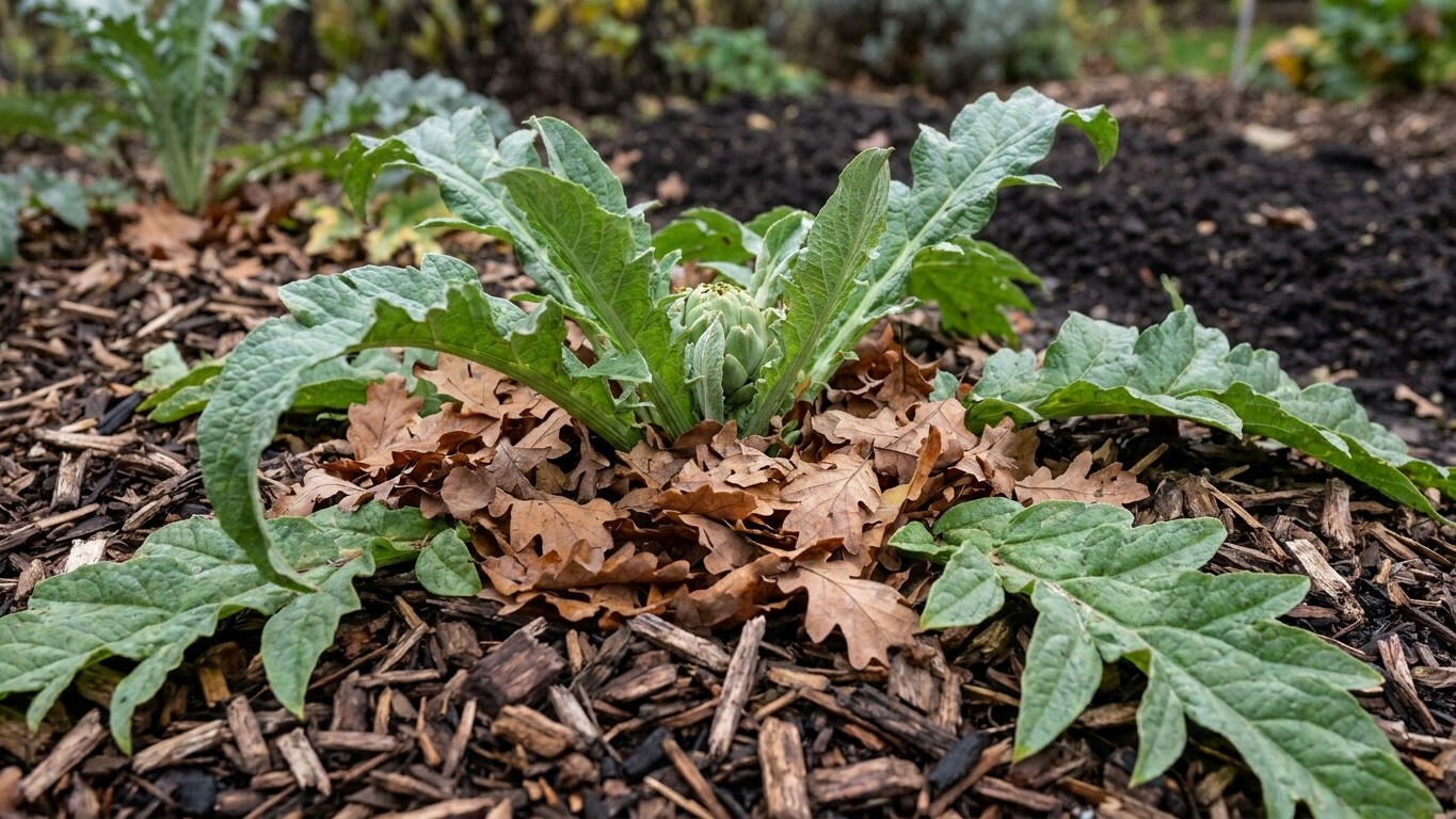 Mon voisin recouvre le cœur de ses artichauts de compost à la mi-octobre et ce n'est pas pour les nourrir