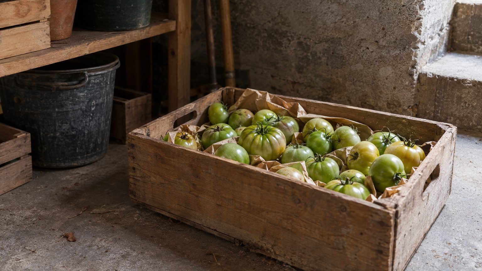 Faire mûrir les tomates vertes en fin de saison : stade de cueillette, température et méthodes qui marchent